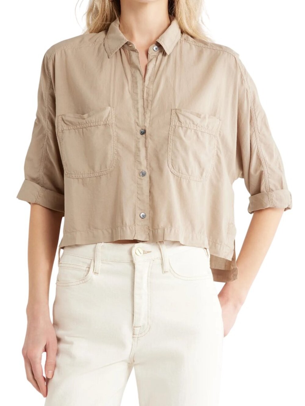 James Perse Lawn Cotton Crop Shirt In Overcast
